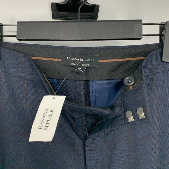 Banana Republic Pants Straight Trouser Plaid Blue Wool Blend NWT - Picture 4 of 9